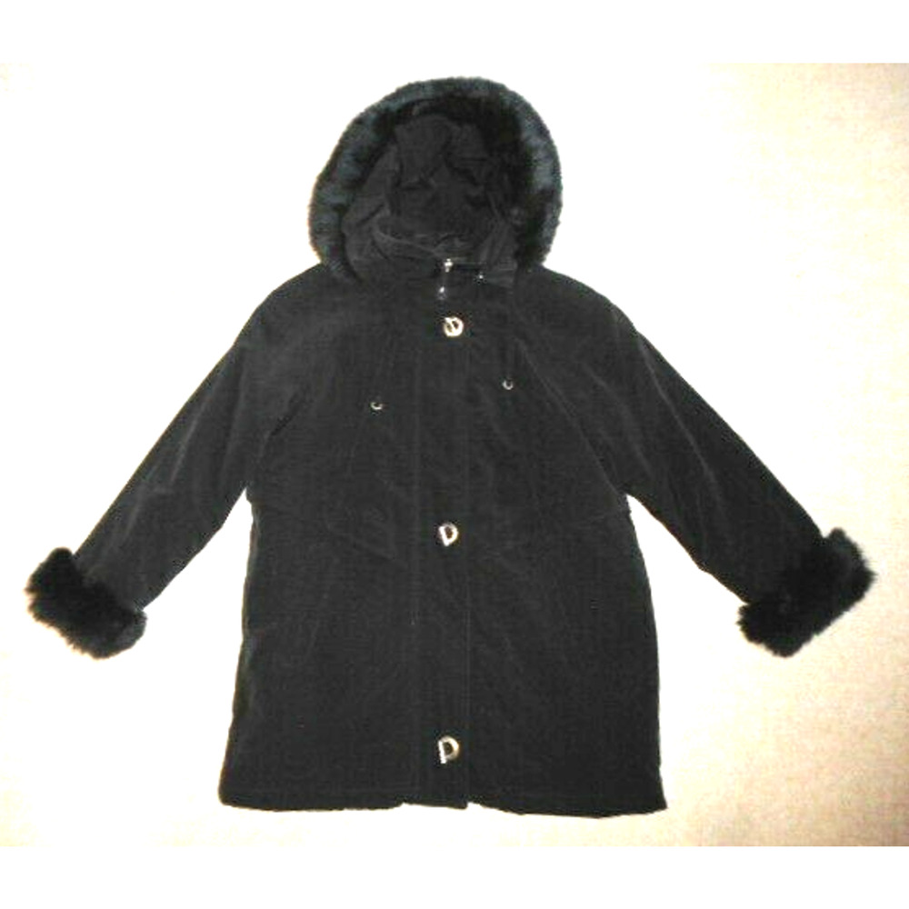 Womens Jacket-GIORGIO MORANDI-black lined filled hooded zip w/faux fur trim ls-S